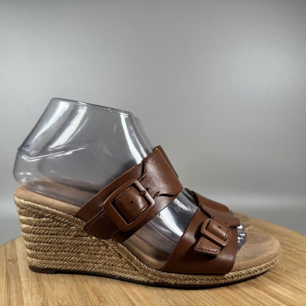 Clarks Lafley Devin Women's Sandal Sz 7M Brown Leather Platform Wedge Shoes